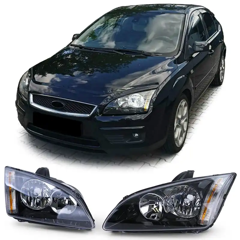 Chilipir Set faruri cu sticlă clară neagră dreapta stânga, potrivit pentru Ford Focus II 2004-2008