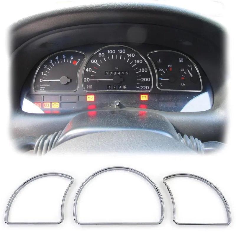 Ineluri de tachometru cromate, set de 3 piese cu clips, potrivit pentru Opel Astra F Vectra A Popular