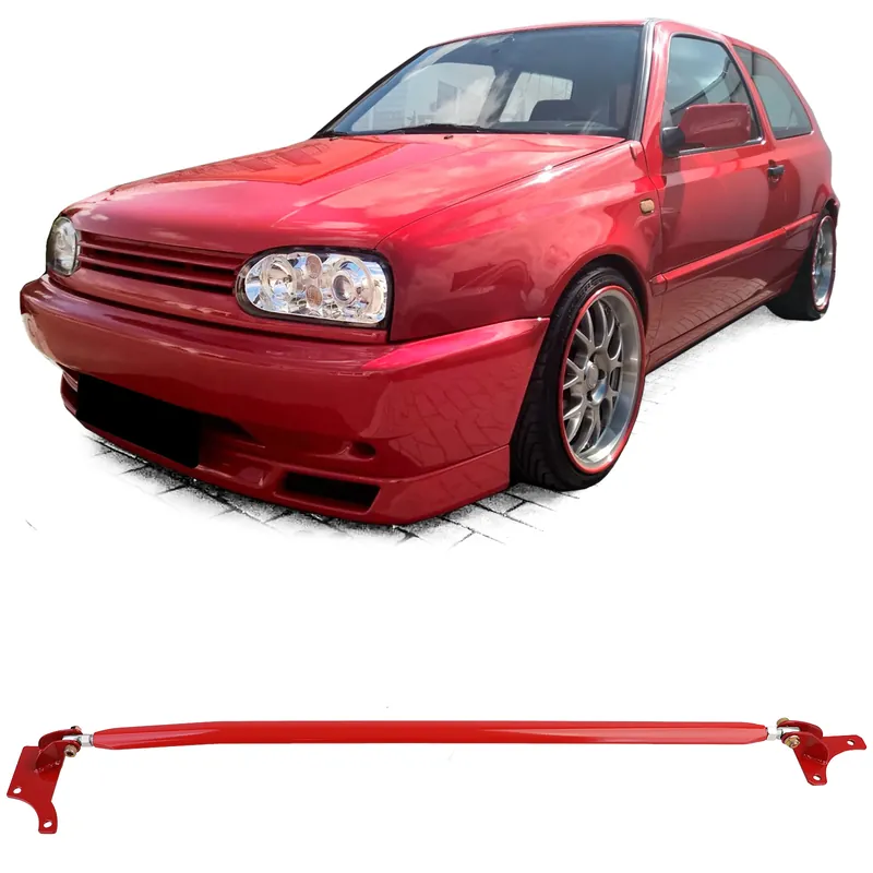 Bară de rigidizare din aluminiu ajustabilă roșie pentru față, potrivită pentru VW Golf 4 + Bora 97-03 Plată securizată
