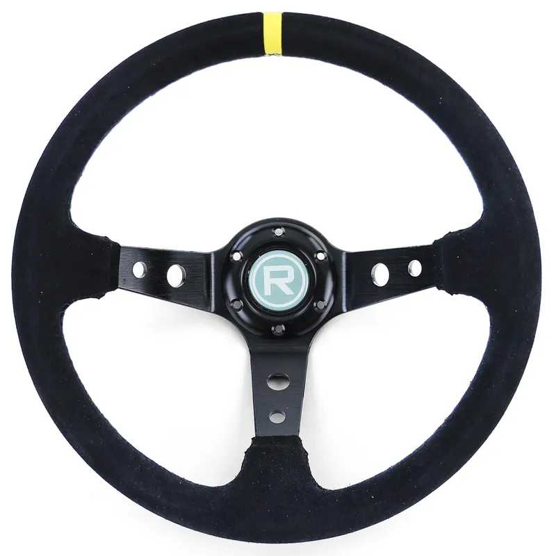Volan sport tip 3, de forma disc, din suede autentic negru, 350mm, potrivit pentru Momo Sparco Livrare rapidă