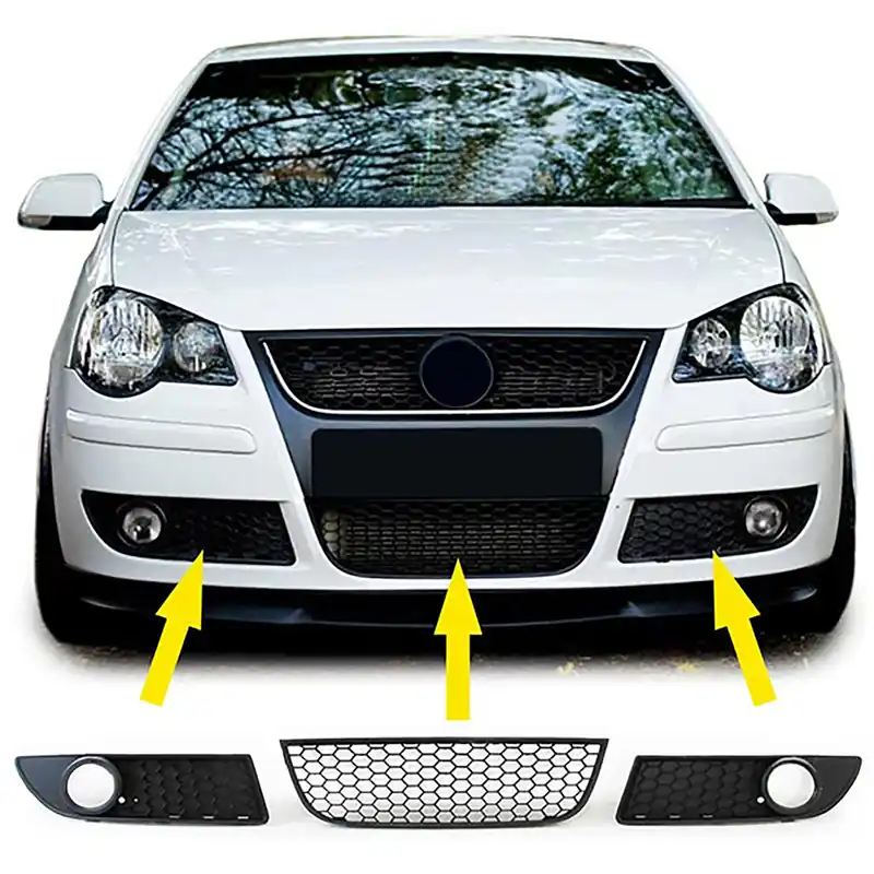Vezi acum Insert grilă radiator tip fagure + capace pentru lumini de ceață, potrivit pentru VW Polo 9N3