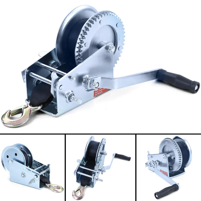 Winch manual pentru remorcă, cablu argintiu cu curea de 8 metri, 1360 kg Promoție