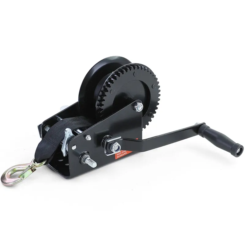 Winch manual premium cu curea 1500kg 8 metri negru, potrivit pentru remorcă auto Livrare expres
