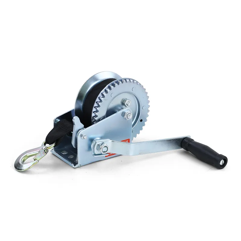 Winch manual pentru remorcă, cablu argintiu cu curea de 8 metri, 600 kg Premium