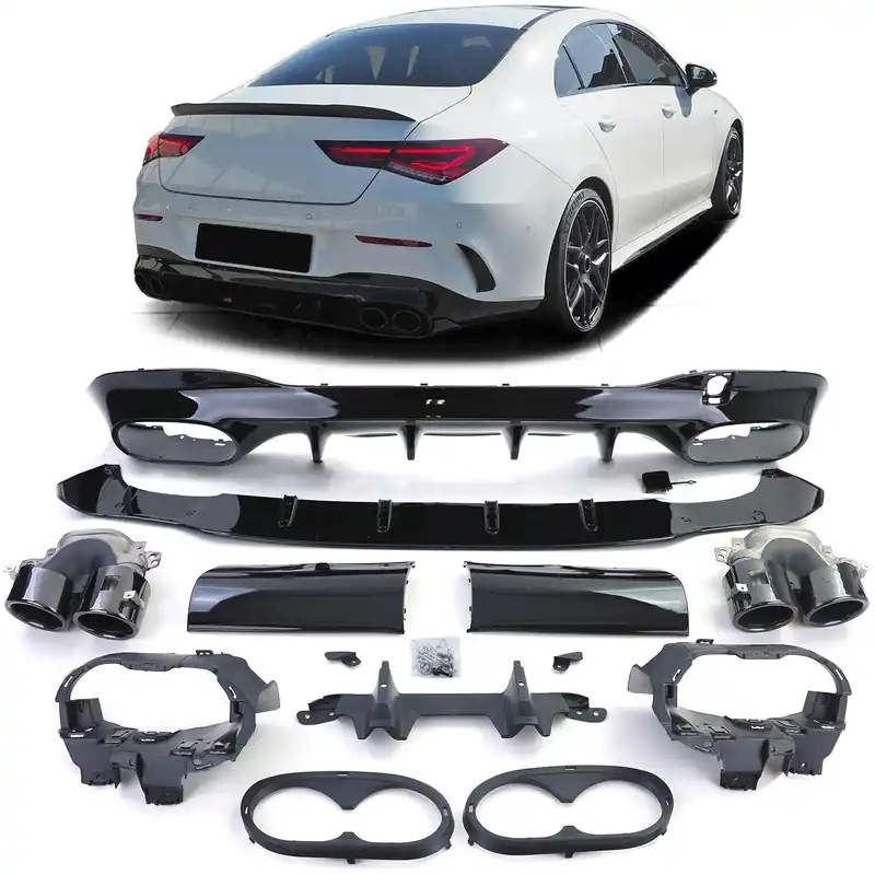 Ofertă limitată Difuzor sportiv spate cu tevi de eșapament negre, potrivit pentru Mercedes CLA C118 X118