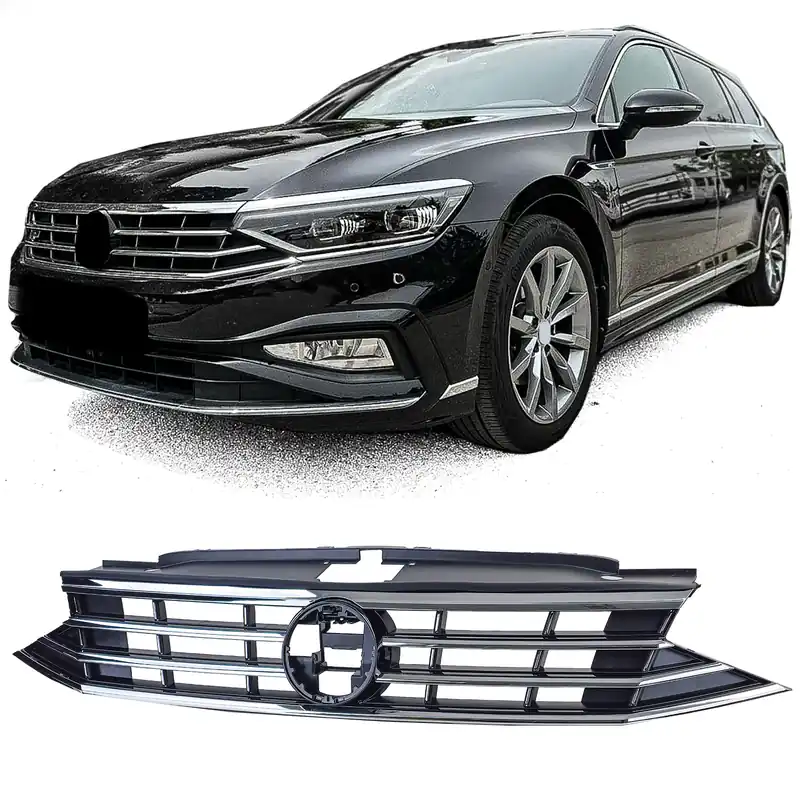 Vezi acum Grilă radiator neagră cu benzi cromate, potrivită pentru VW Passat B8 3G Facelift 2019-2023