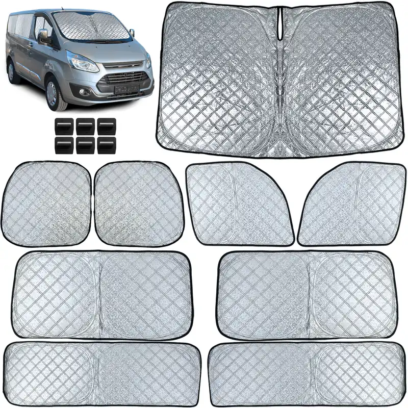 Retur ușor Set de 9 piese pentru parasolar blackout, potrivit pentru Ford Transit Custom 2018-2023