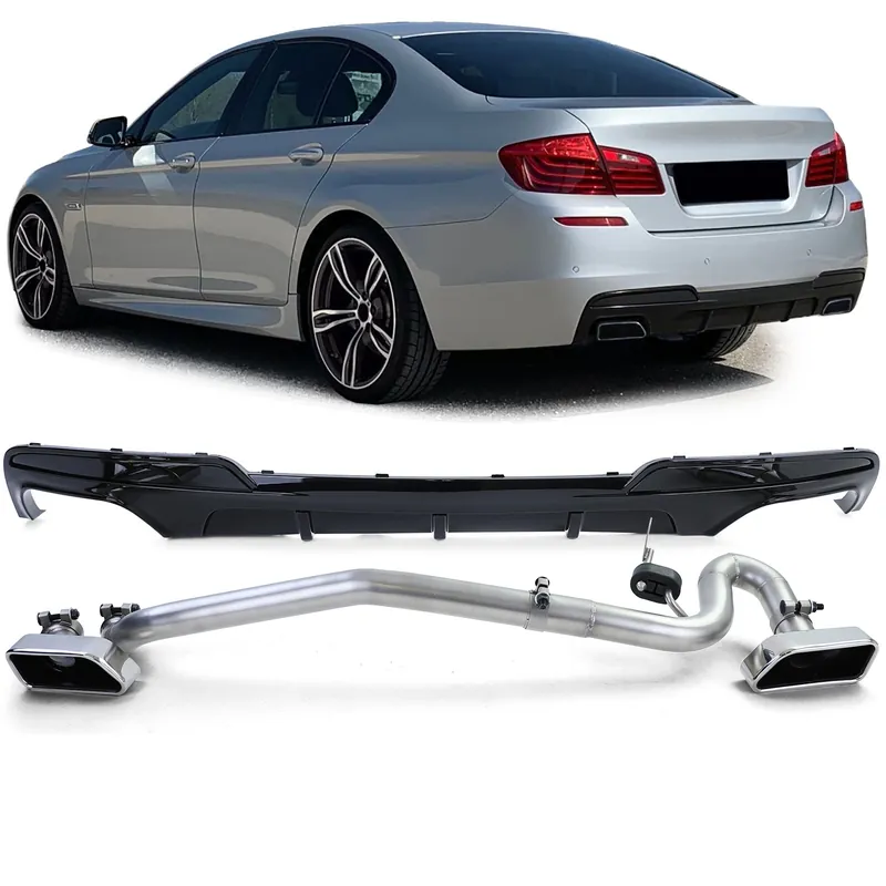 Difuzor spate lucios + conversie țeavă de eșapament duplex V8 potrivit pentru BMW F10 F11 520 525 530 Noutate