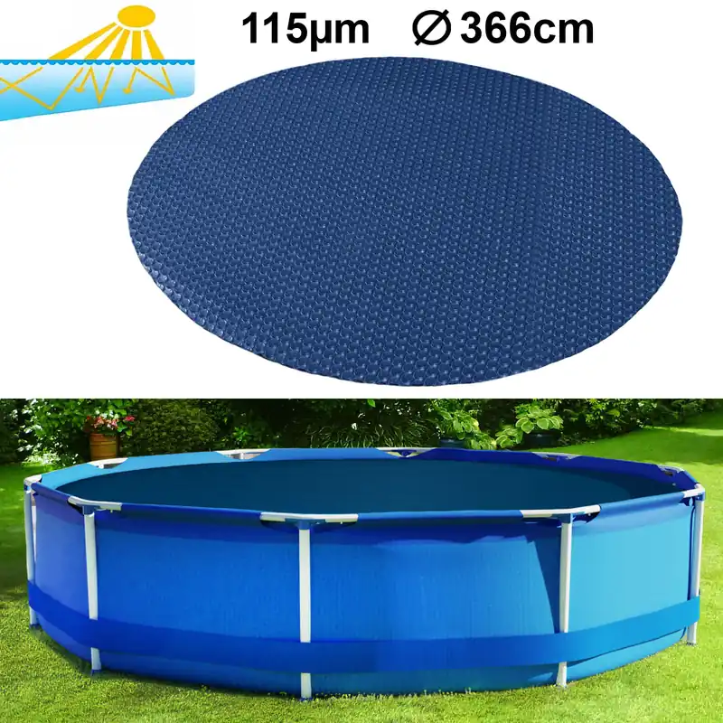 Lichidare de stoc Căptușeală solară pentru piscină de 366 cm, încălzitor de piscină, folie solară, rotundă, 115µm, albastru-negru