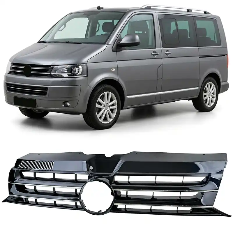 ## Grilă radiator neagră lucioasă cu crom pentru emblemă, potrivită pentru VW Bus T5 Facelift 09-15 Popular