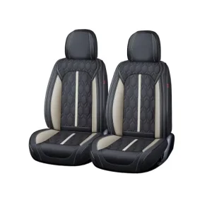 Plată sigură Huse auto premium 5 locuri Carguard Deluxe piele ecologică perforată - negru - alb