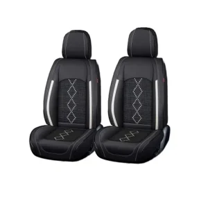 Huse auto premium 5 locuri Carguard Deluxe piele ecologică perforată și textil - negru - alb Promoție