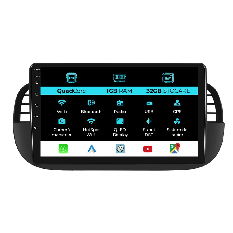 Navigatie Android Dedicata Fiat 500 (2007 – 2015), 9Inch, 1Gb Ram, 32Gb Stocare, Carplay Vezi acum