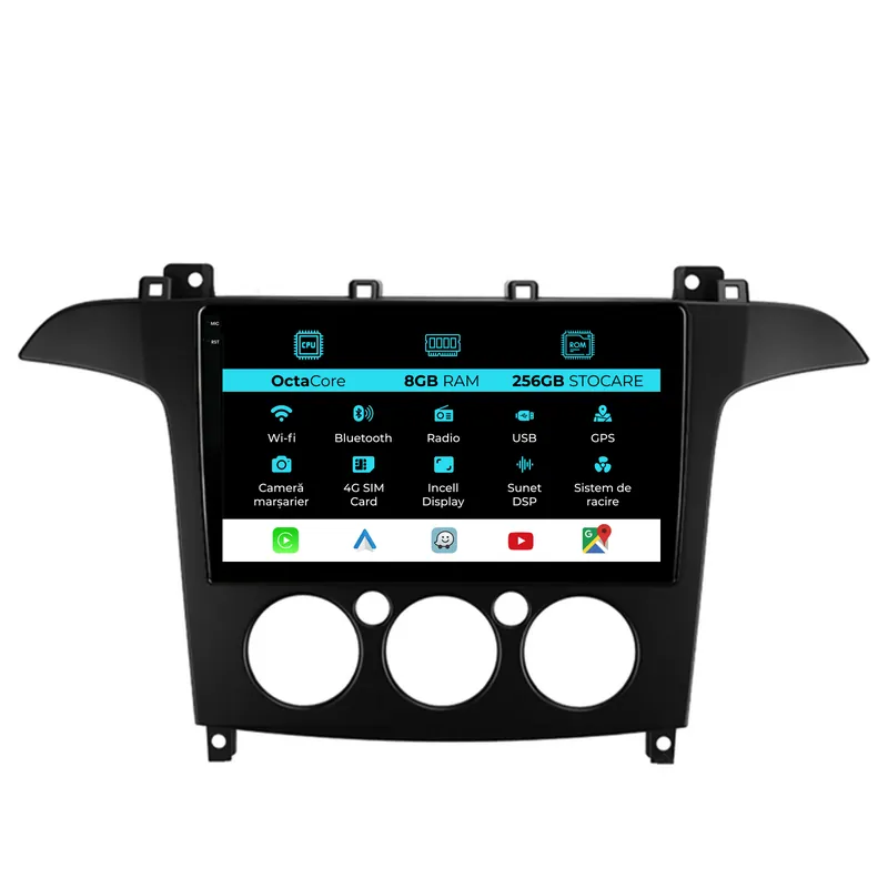 Preț redus Navigatie Dedicata Ford S-Max (2006 – 2015), 9Inch, 8Gb Ram, 256Gb Stocare, Carplay, Clima manuala