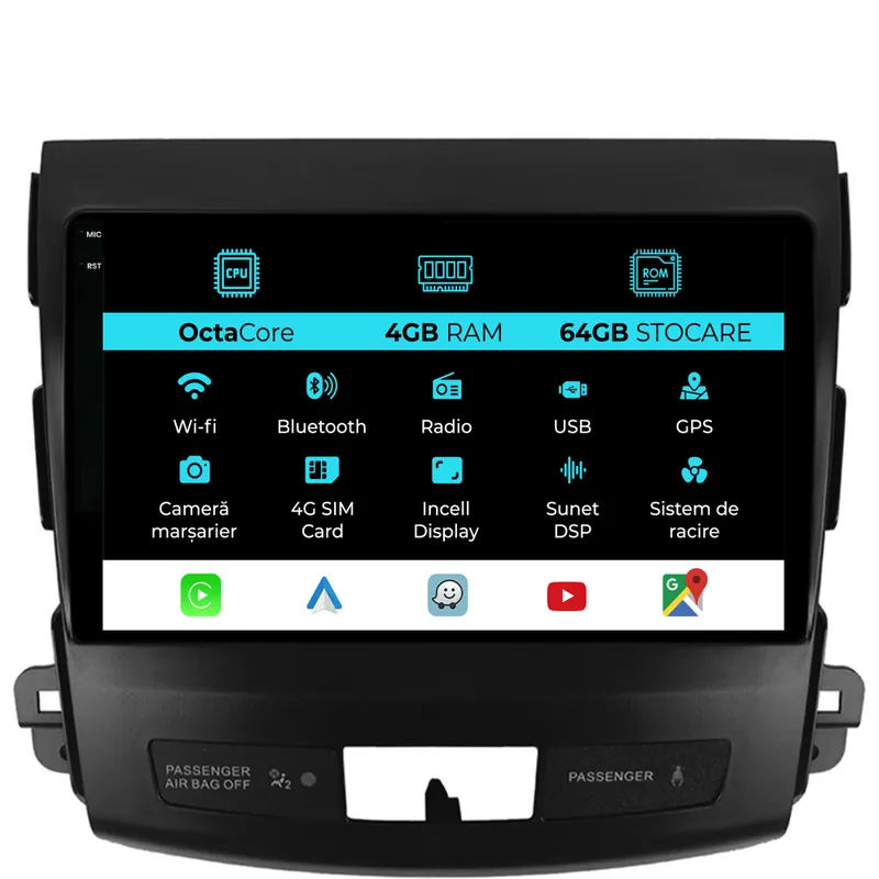 Navigatie Dedicata Mitsubishi Outlander (2005-2011), 9Inch, 4Gb Ram, 64Gb Stocare, Carplay Retur gratuit