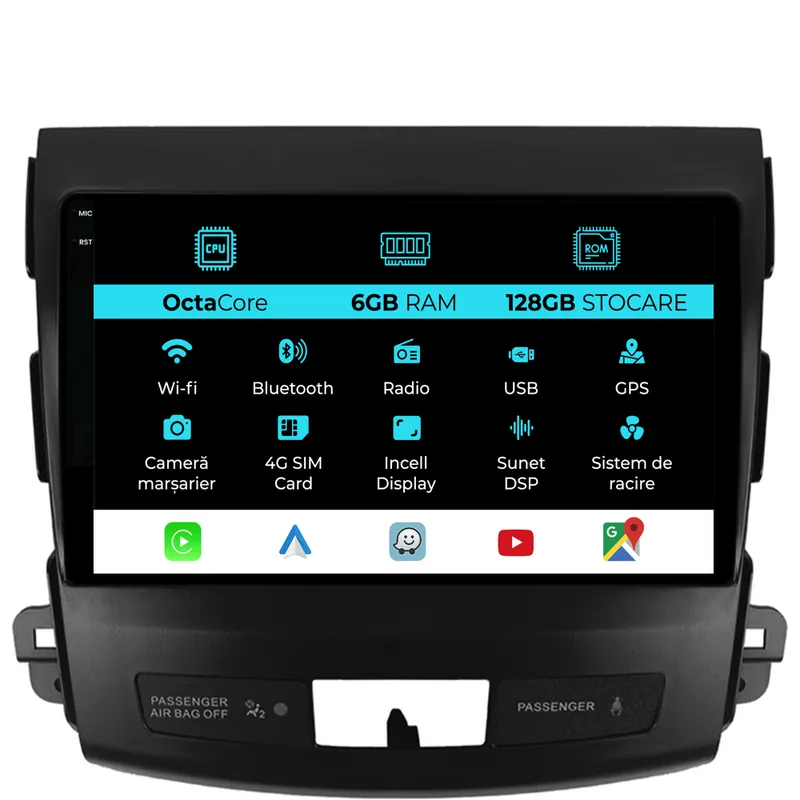 Navigatie Dedicata Mitsubishi Outlander (2005-2011), 9Inch, 6Gb Ram, 128Gb Stocare, Carplay Lichidare de stoc