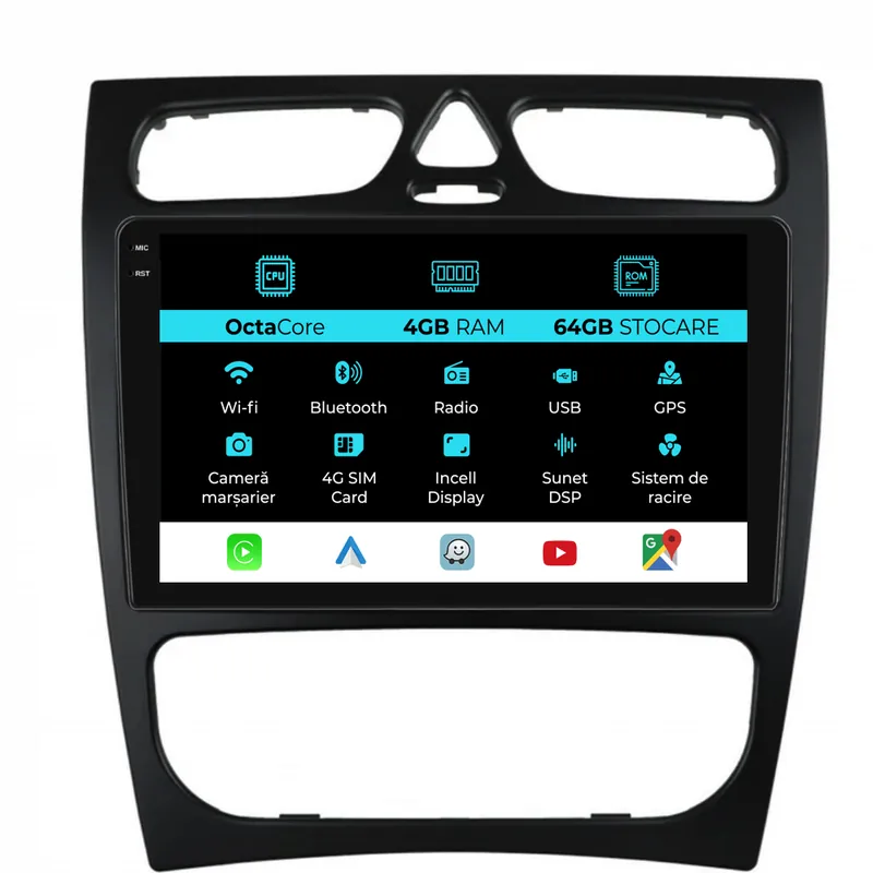 Cumpără acum Navigatie Dedicata Mercedes C-Class W203 CLK W209 (2000 – 2005), 9Inch, 4Gb Ram, 64Gb Stocare, Carplay