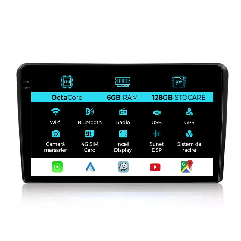 Livrare rapidă Navigatie Dedicata Fiat Panda (2003 – 2012), 9Inch, 6Gb Ram, 128Gb Stocare, Carplay