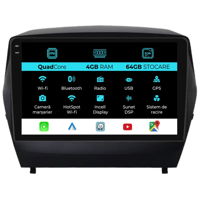 Navigatie Dedicata Hyundai IX35 (2009 – 2015),QuadCore, 9 Inch, 4Gb Ram, 64Gb stocare, Carplay Discount