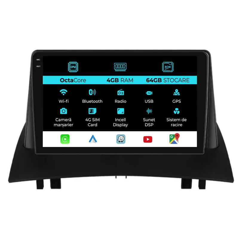 Navigatie Dedicata Renault Megane 2 (2002-2009), 9 Inch, 4Gb Ram, 64Gb stocare, Carplay Plată securizată