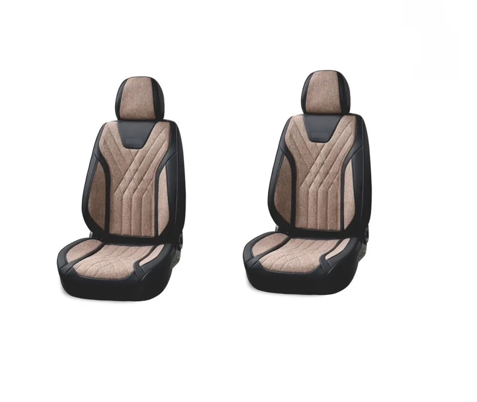 Set huse scaune auto fata-spate universale piele ecologica neagra cu material textil maro Retur gratuit
