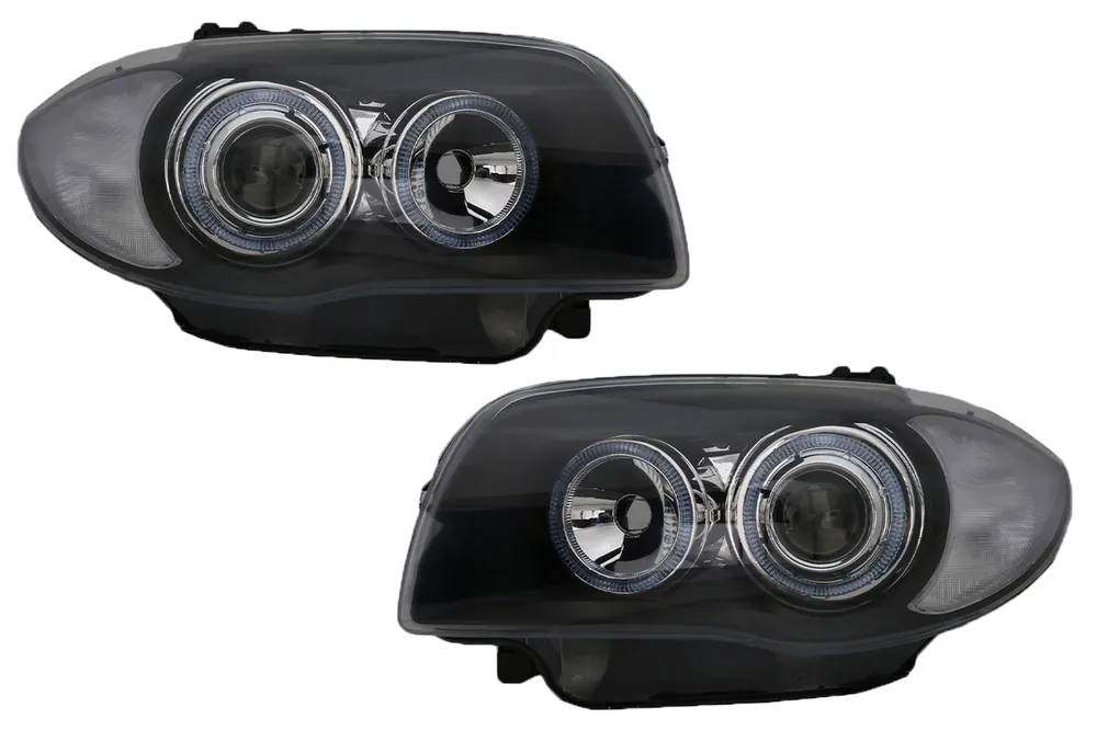 Lichidare de stoc Faruri compatibil cu BMW Seria 1 E81 E82 E87 E88 (2004-2011) Angel Eyes Negru