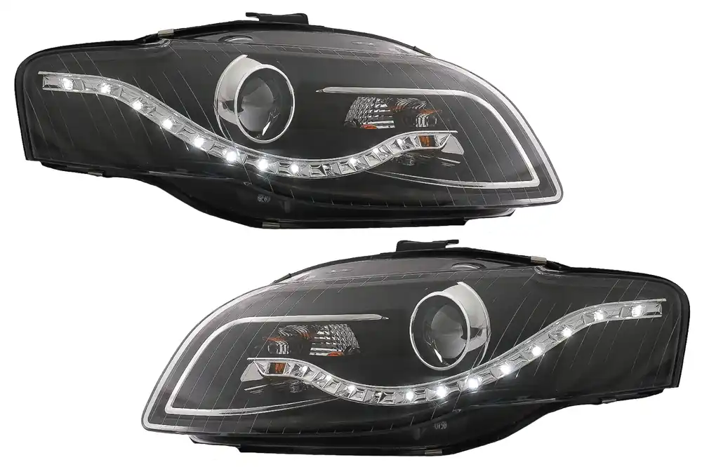 Faruri LED DRL compatibil cu Audi A4 B7 (11.2004-03.2008) DAYLIGHT Negru Reducere de preț