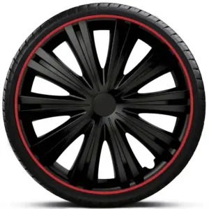 Set Capace Roti, 15 inch, Negre Cu Margine Rosie Giga R, Mega Drive Transport gratuit