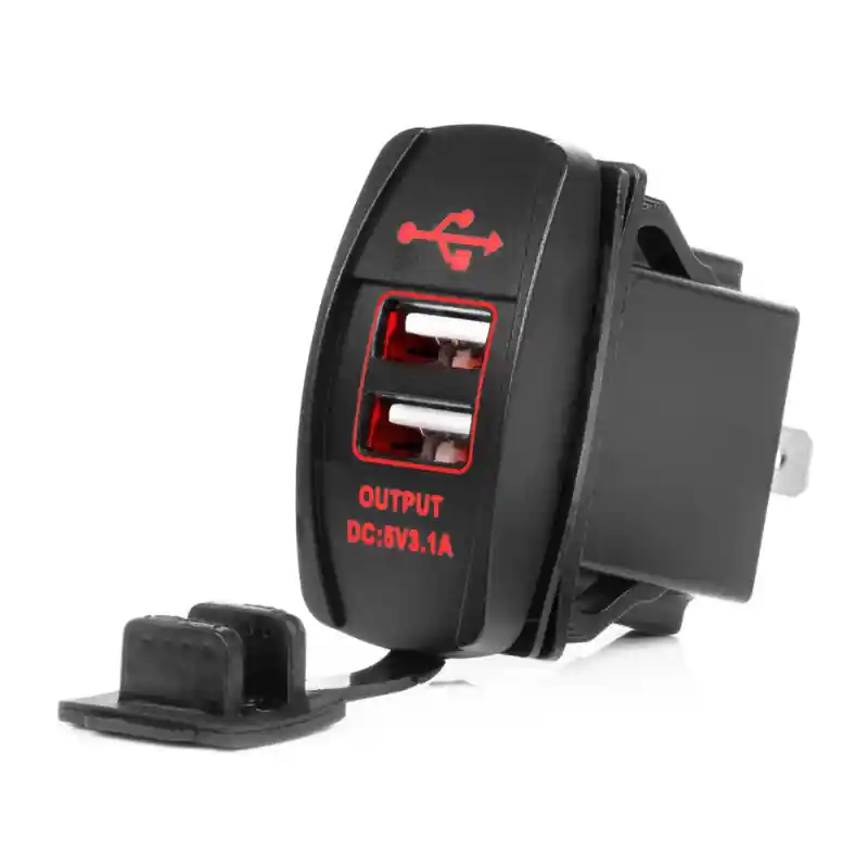 Retur ușor Priza USB Dubla Incastrabila Auto/Barca, Impermeabila, LED Rosu, 12V/24V