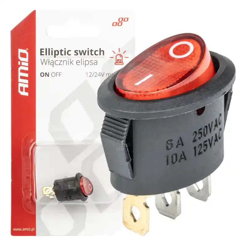 Livrare gratuită Intrerupator Auto Eliptic 12V/230V cu Lumina Rosie, BU02