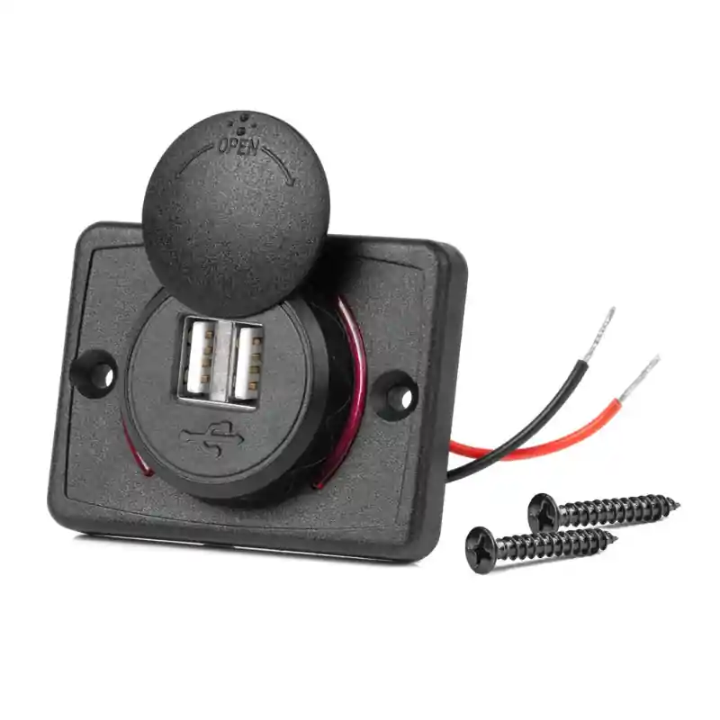 Priza USB Dubla Patrata Incastrabila, Impermeabila, LED Rosu, 12V/24V Reducere specială