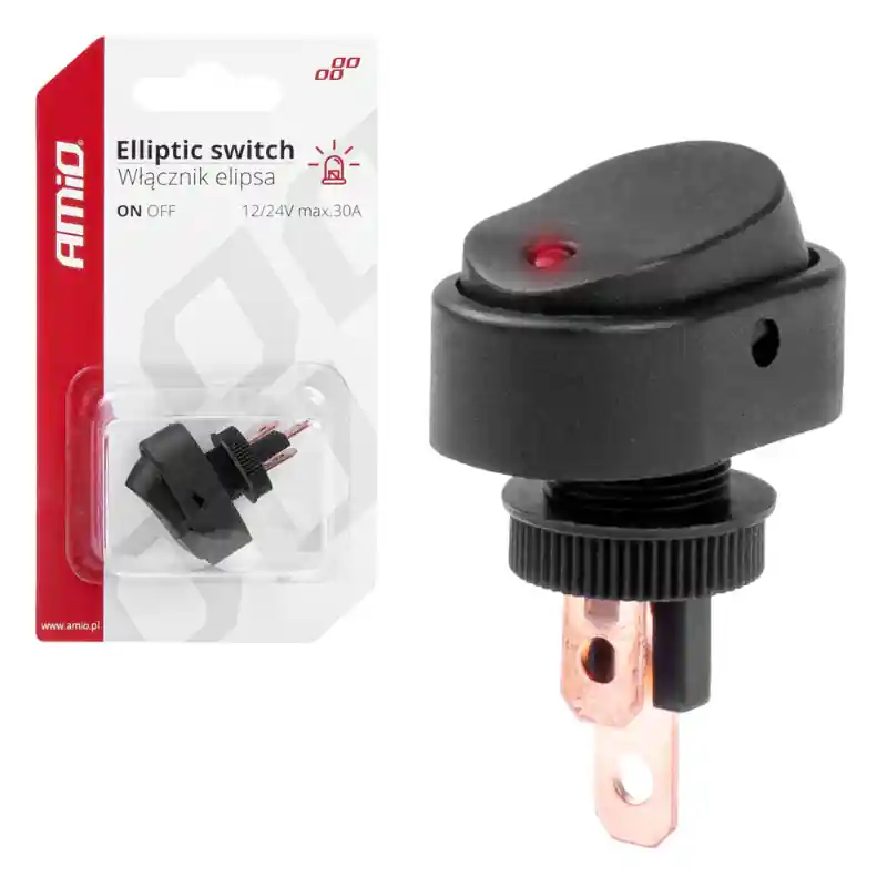 Lichidare de stoc Intrerupator Auto Eliptic 12/24V max 30A, ON/OFF, cu Lumina Rosie