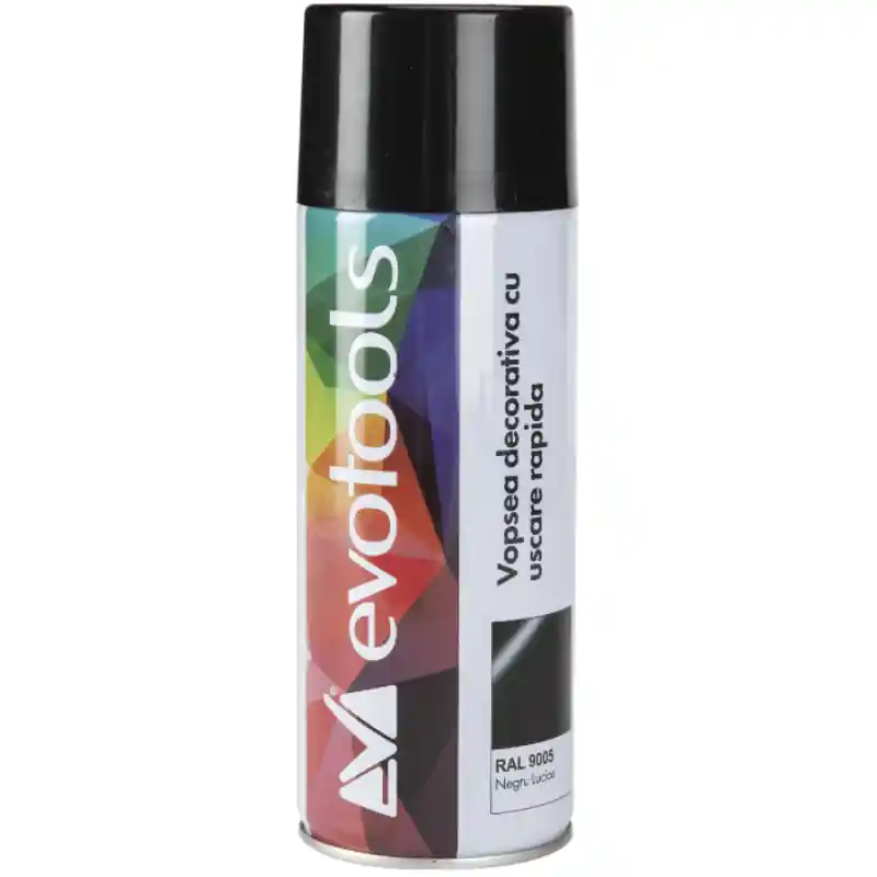 Vopsea Spray Acrilica, Uscare Rapida, Negru Lucios RAL 9005, 400 ml Retur gratuit