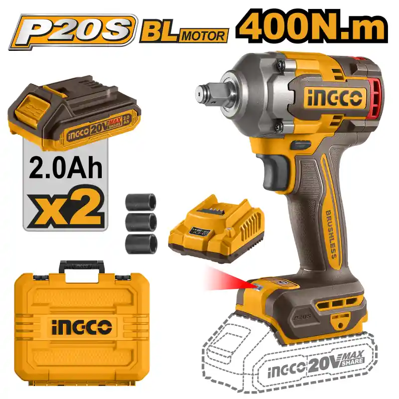 Doar azi Cheie de Impact cu Acumulator, 400Nm, 20V, Brushless, 1/2’’, pachet complet