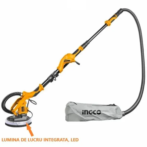 Retur ușor Aparat de slefuit extensibil cu lumina LED 1050W, 2300RPM, tip girafa, plafoane si rigips
