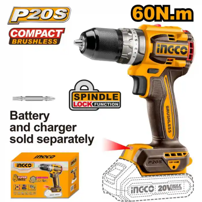 Bormasina 20V, Brushless, 60Nm, mandrina metalica Livrare rapidă