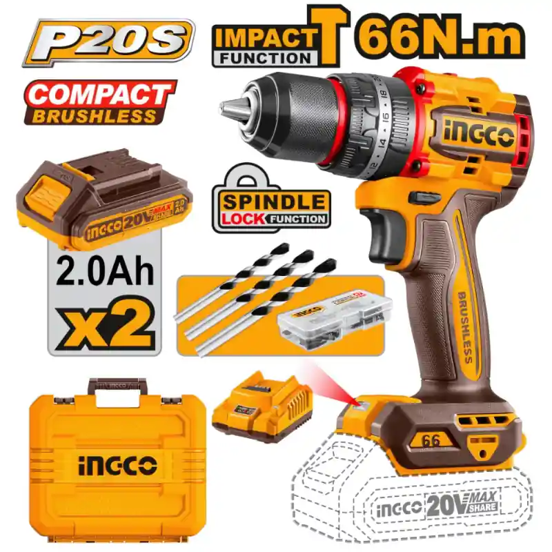 Chilipir Bormasina cu Impact fara perii, 20V, 66Nm, 13Nm, Mandrina Metalica, Kit complet, 47 accesorii