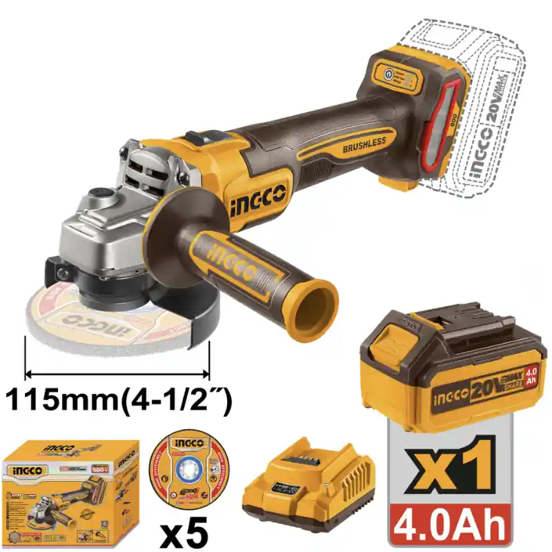 Super ofertă Flex unghiular 20V, 11.5cm, 900W, brushless, cu acumulator 4Ah si incarcator