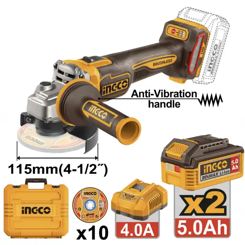 Lichidare de stoc Flex unghiular, 11.5cm brushless, 20V 1200W 3 viteze, 2 acumulatori 5Ah set