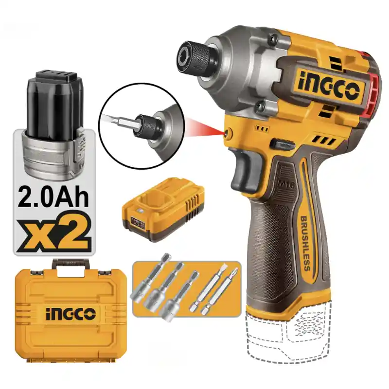 Cumpără online Bormasina cu impact 16V, 170Nm brushless, 2 baterii 2Ah, prindere hex