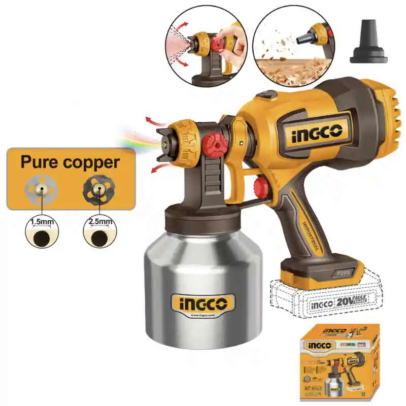 Pistol vopsit 20V 800 ml 120 DIN s debit mare rezervor inox pentru vopsea si lac Retur ușor