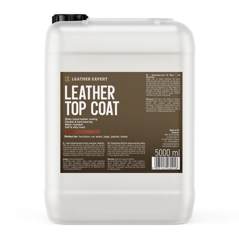 Lac poliuretan pe piele Leather Expert - Leather Top Coat (5 l) - lucios Retur ușor